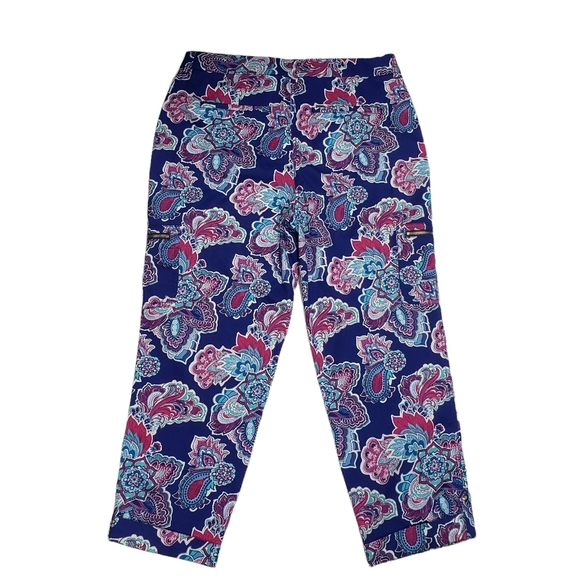 Chicos Luxe Floral Paisley Print Utility Cropped Pants Sz 1 US 8 Medium Stretchy - Picture 5 of 16